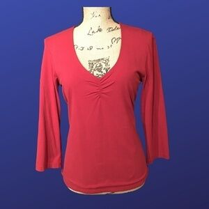 𝅺BANANA REPUBLIC Stretch Pullover Deep V-Neck Top, GARNET Red, NWT, Size L